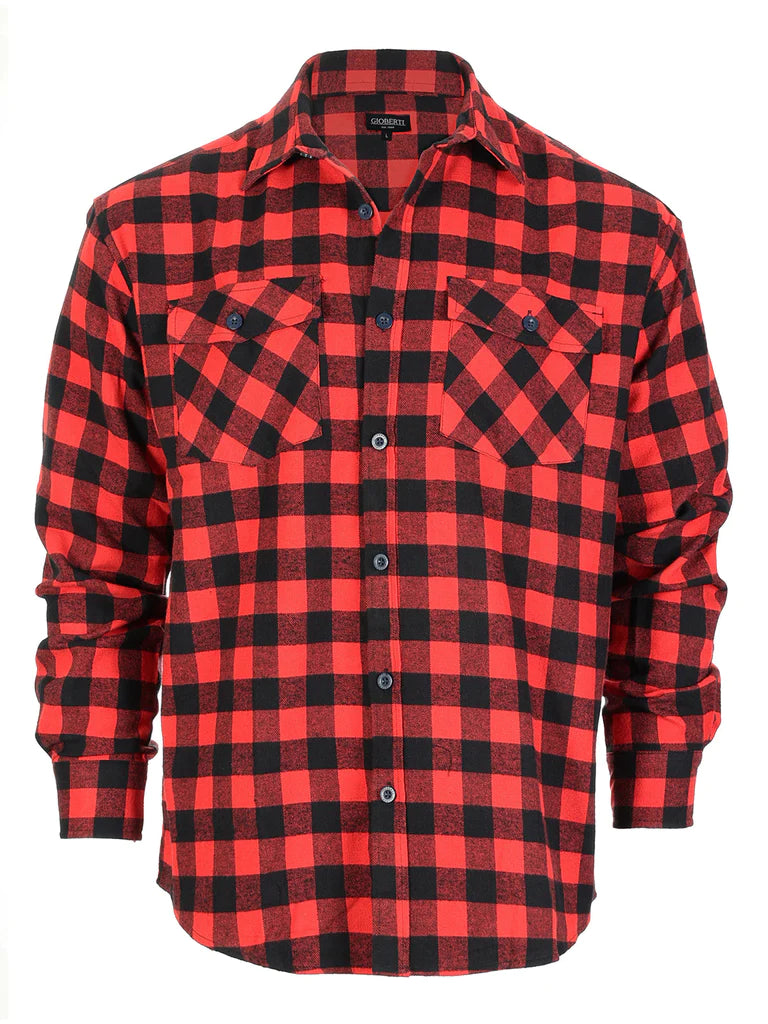 Men's Long Sleeve Plaid Flannel Shirt with pocket