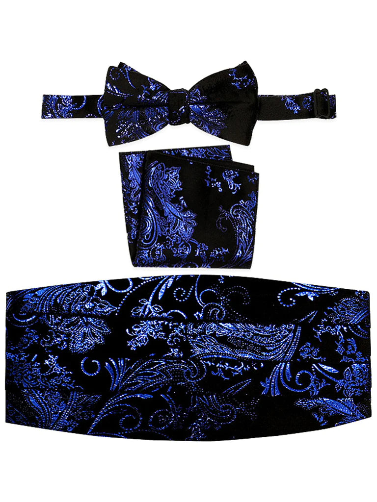 MEN'S ADJUSTABLE PAISLEY CUMMERBUND, BOW TIE & POCKET SQUARE SET