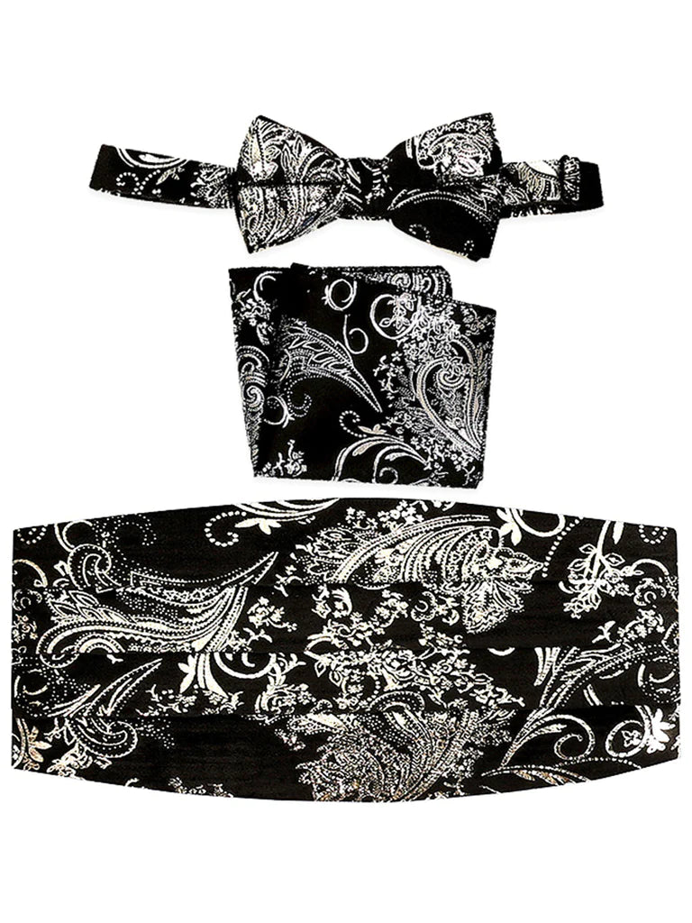 MEN'S ADJUSTABLE PAISLEY CUMMERBUND, BOW TIE & POCKET SQUARE SET