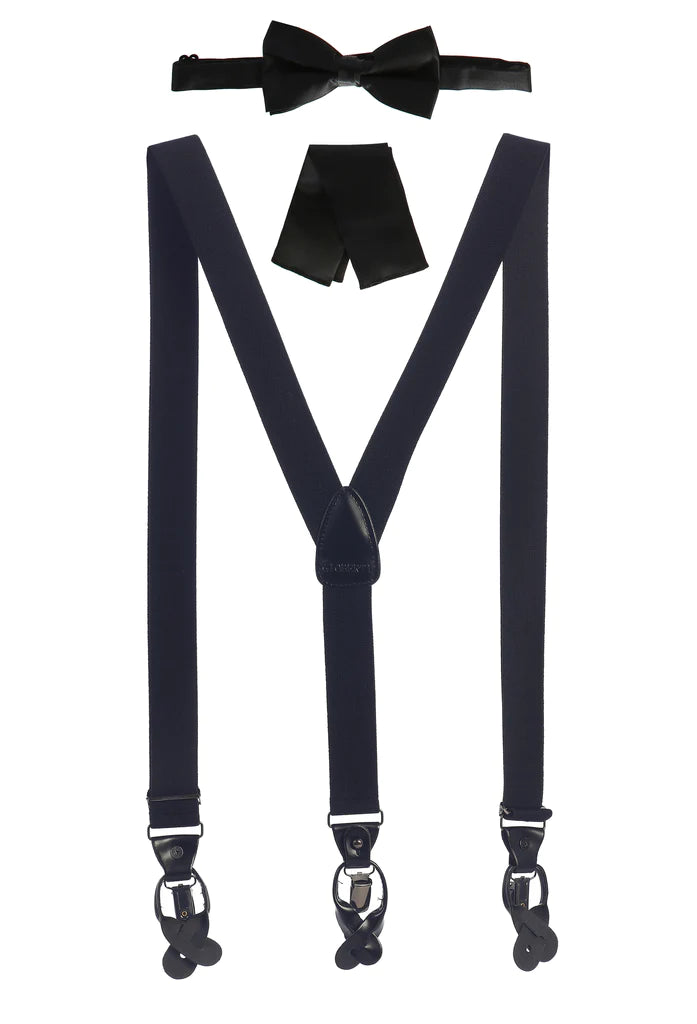 MEN'S CONVERTIBLE SUSPENDER BOW TIE AND HANKY SET