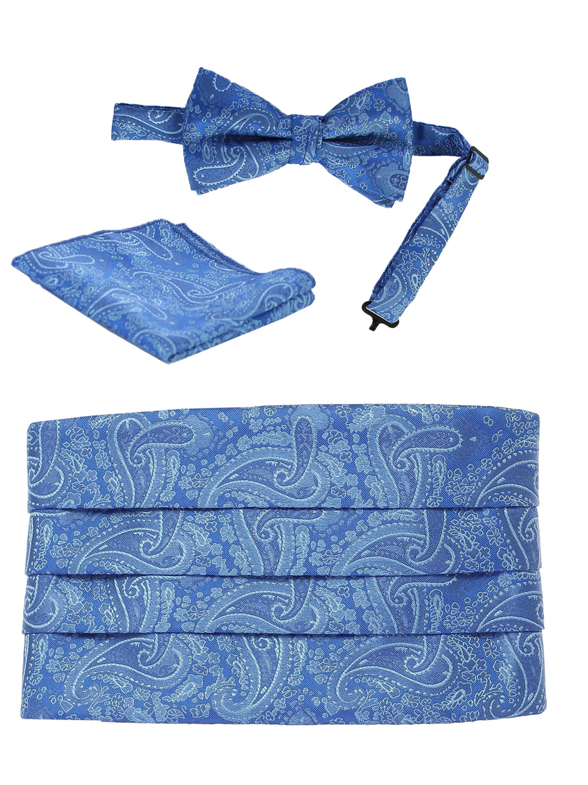 MEN'S ADJUSTABLE PAISLEY CUMMERBUND, BOW TIE & POCKET SQUARE SET