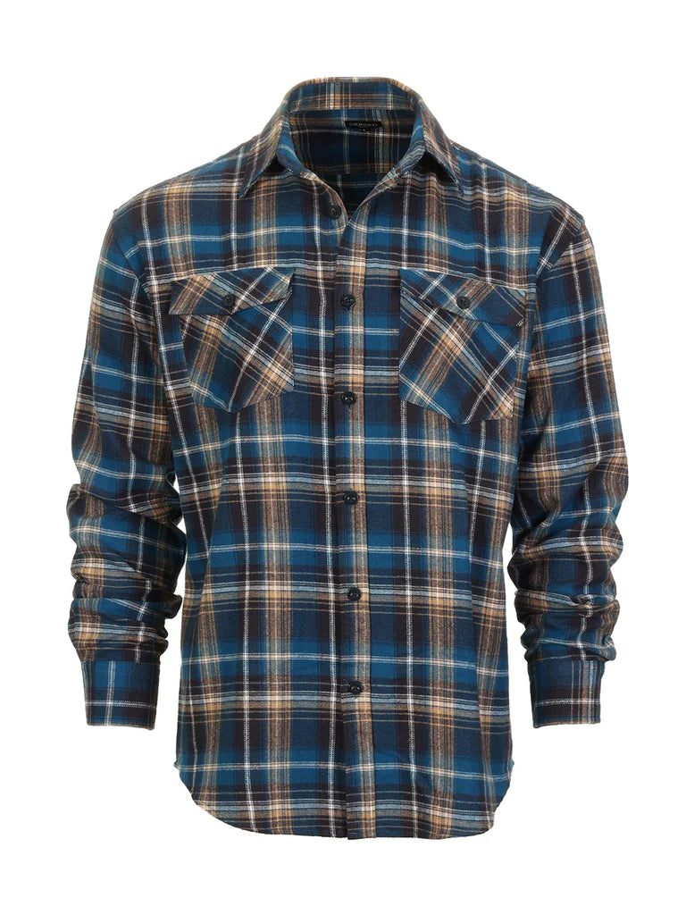 Men's Long Sleeve Plaid Flannel Shirt with pocket