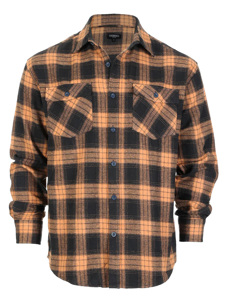Men's Long Sleeve Plaid Flannel Shirt with pocket