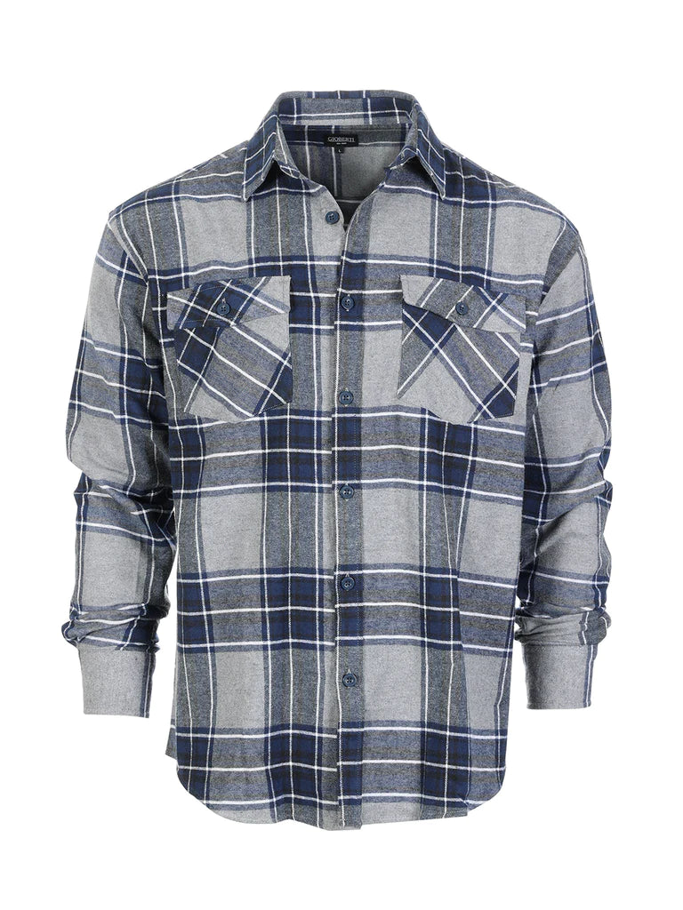 Men's Long Sleeve Plaid Flannel Shirt with pocket