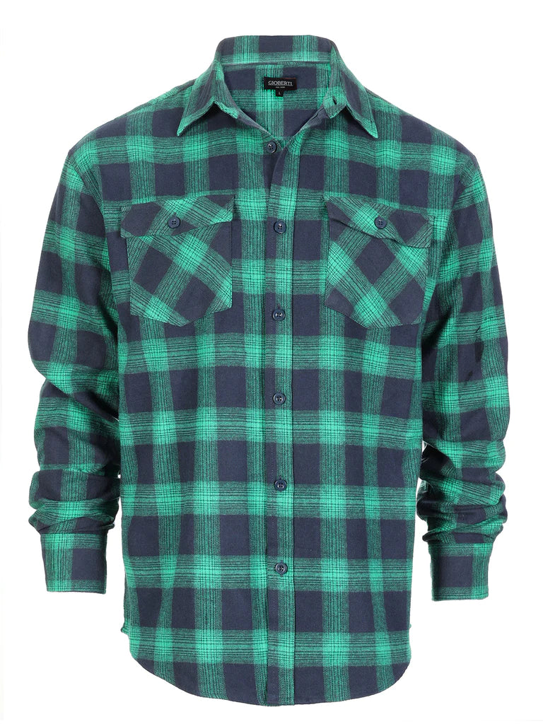 Men's Long Sleeve Plaid Flannel Shirt with pocket
