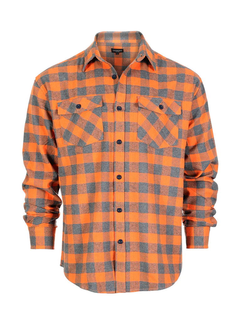 Men's Long Sleeve Plaid Flannel Shirt with pocket
