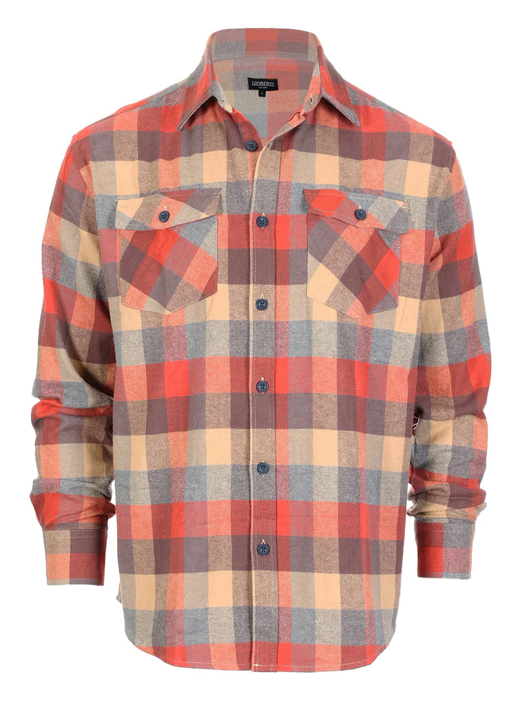 Men's Long Sleeve Plaid Flannel Shirt with pocket