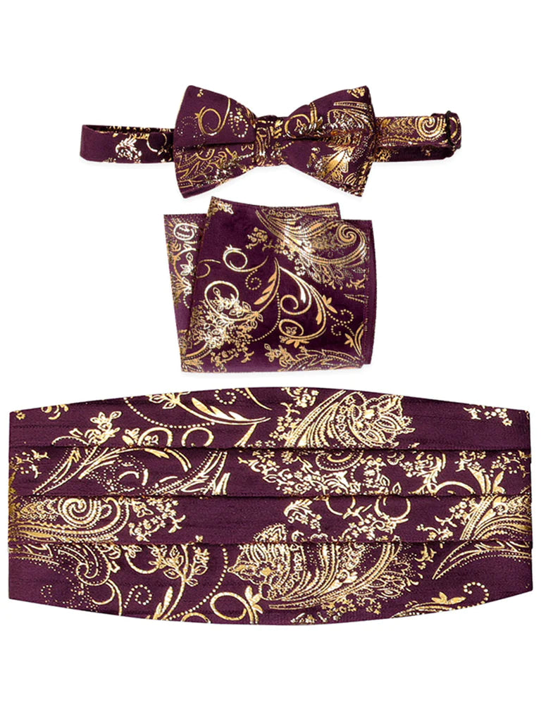 MEN'S ADJUSTABLE PAISLEY CUMMERBUND, BOW TIE & POCKET SQUARE SET