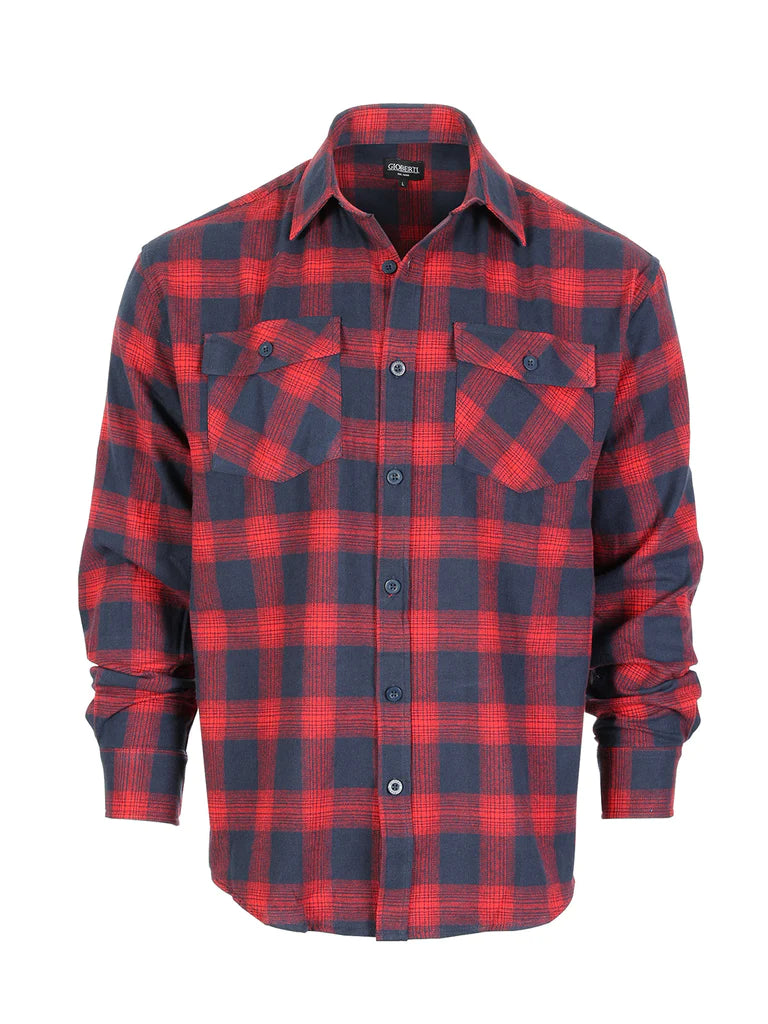 Men's Long Sleeve Plaid Flannel Shirt with pocket