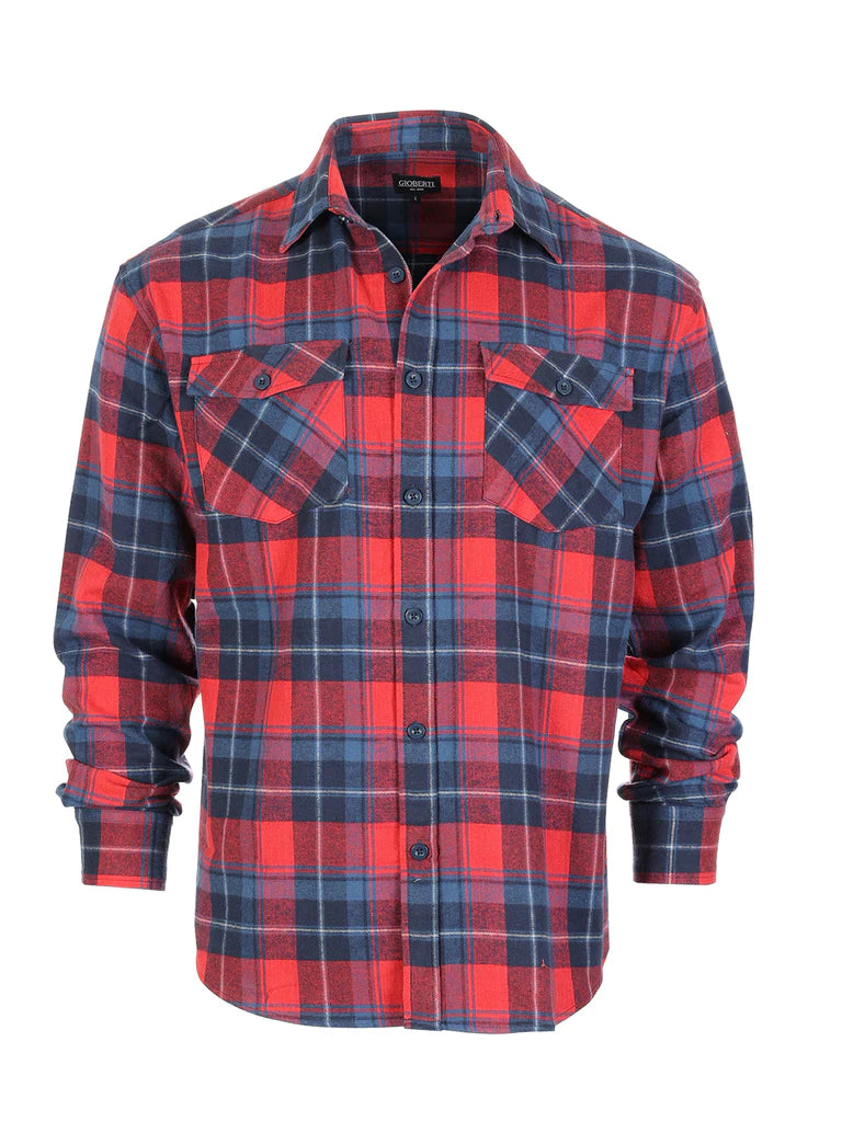 Men's Long Sleeve Plaid Flannel Shirt with pocket