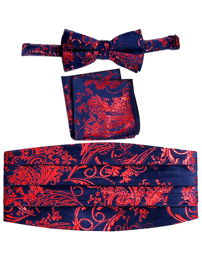 MEN'S ADJUSTABLE PAISLEY CUMMERBUND, BOW TIE & POCKET SQUARE SET