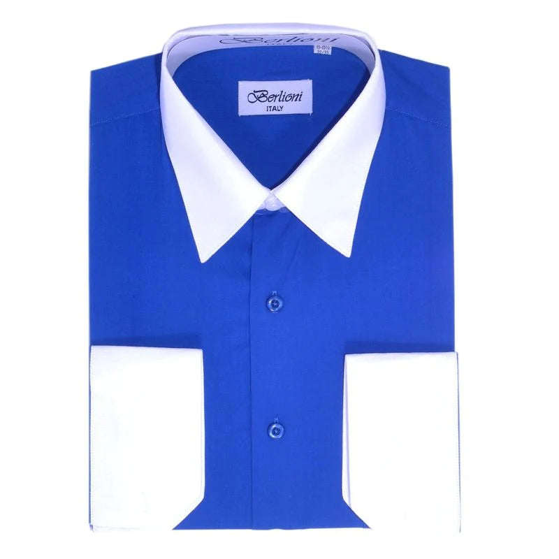 two tone dress shirts Steven Land Blue Two-Tone Stripe French Cuff Shirt DS2008 up look Two-Tone Dress Shirt | N511