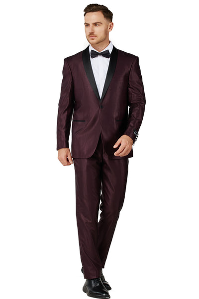 Men's Shiny Burgundy Shawl Lapel Tuxedo Slim Fit (2 PCS)