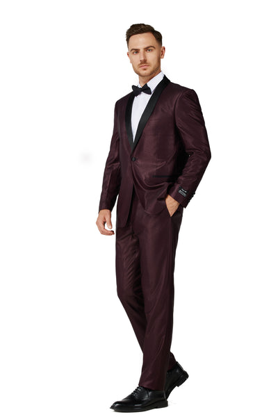 Men's Shiny Burgundy Shawl Lapel Tuxedo Slim Fit (2 PCS)