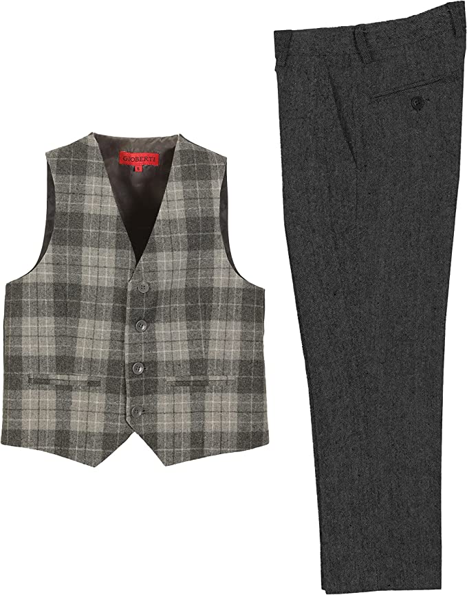 2 Piece Tweed Plaid Vest and Pants Set