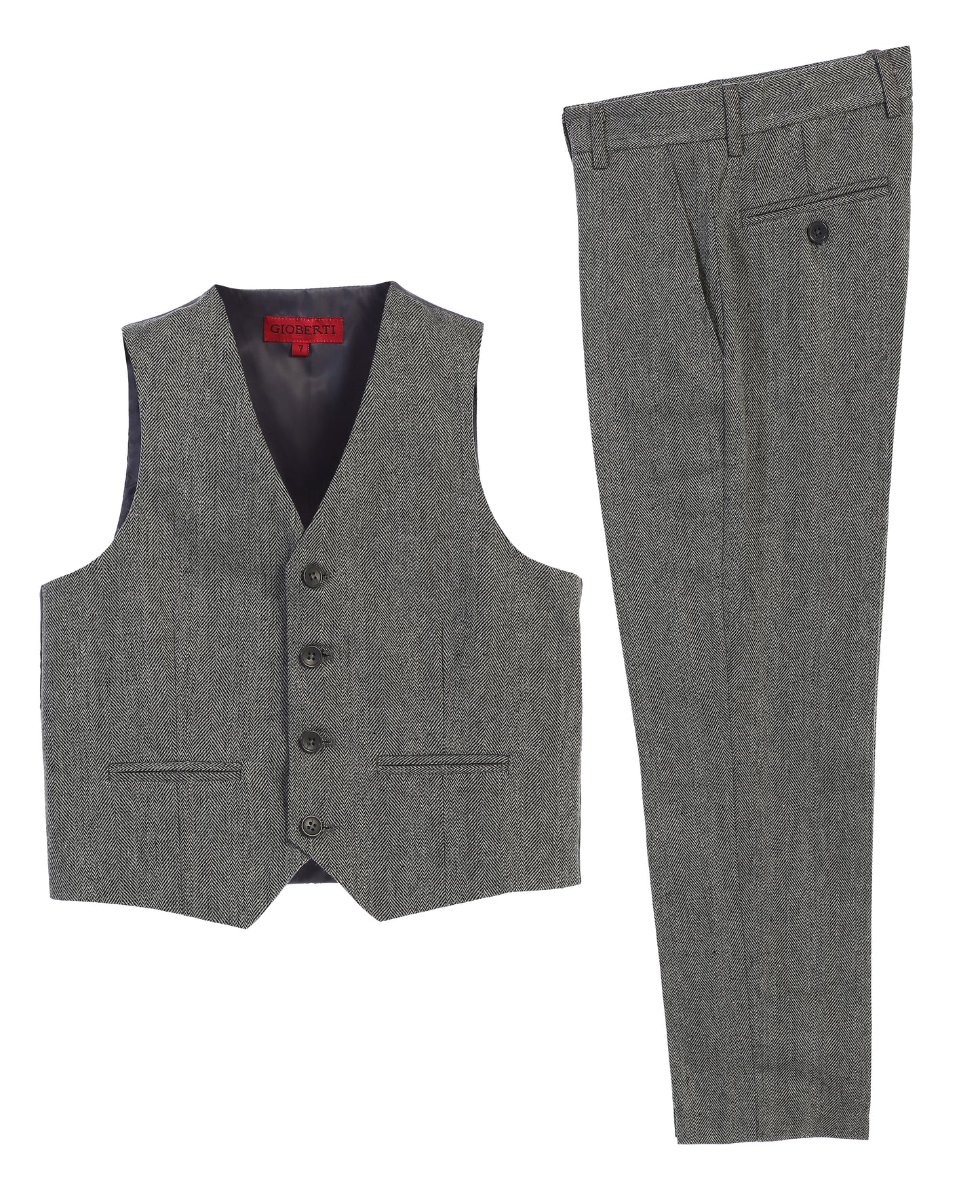 Boys 2 Piece Tweed Plaid Vest and Pants Set