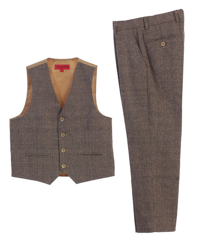 Boys 2 Piece Tweed Plaid Vest and Pants Set