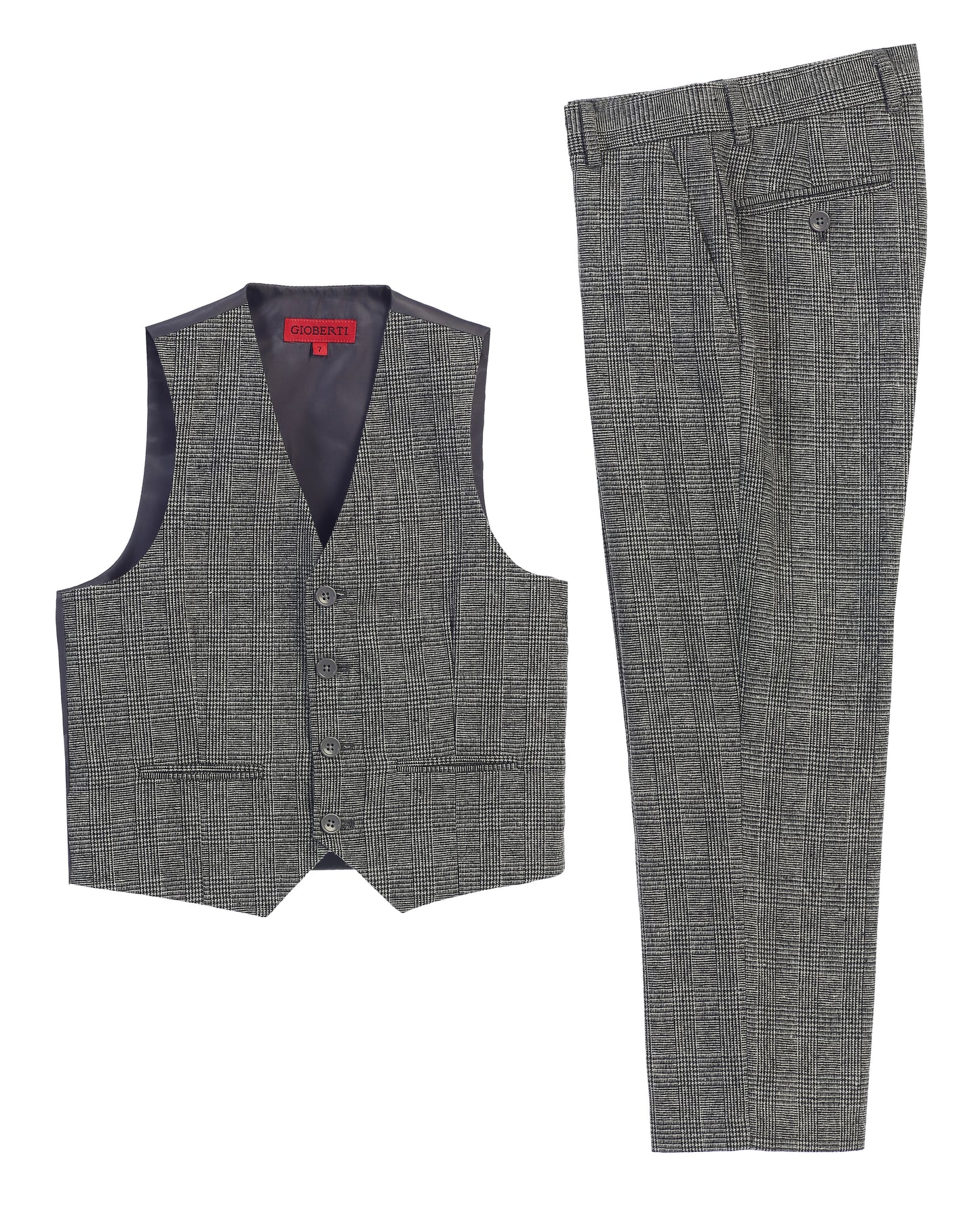 Boys 2 Piece Tweed Plaid Vest and Pants Set
