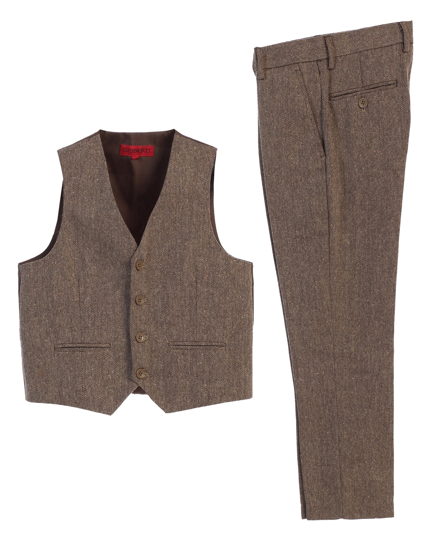 Boys 2 Piece Tweed Plaid Vest and Pants Set