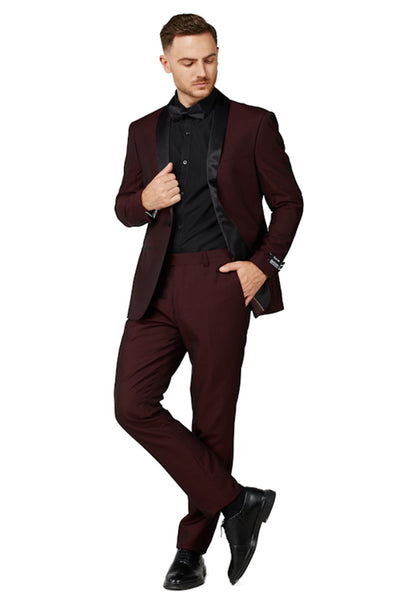 Men's Satin Burgundy Shawl Lapel Tuxedo Slim Fit (2 PCS)