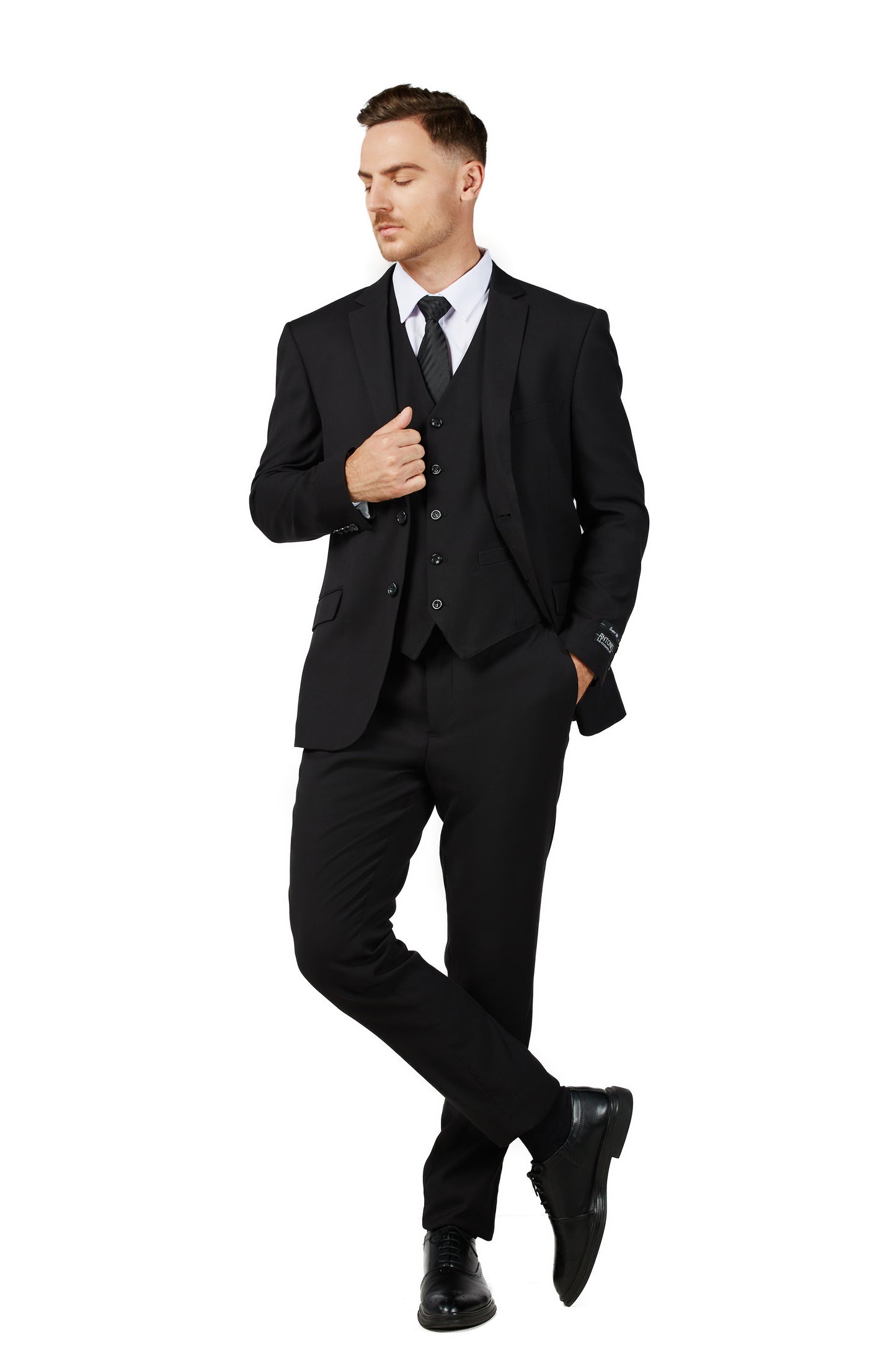Men's Solid Black Notched Lapel Suit Slim Fit (3 PCS)