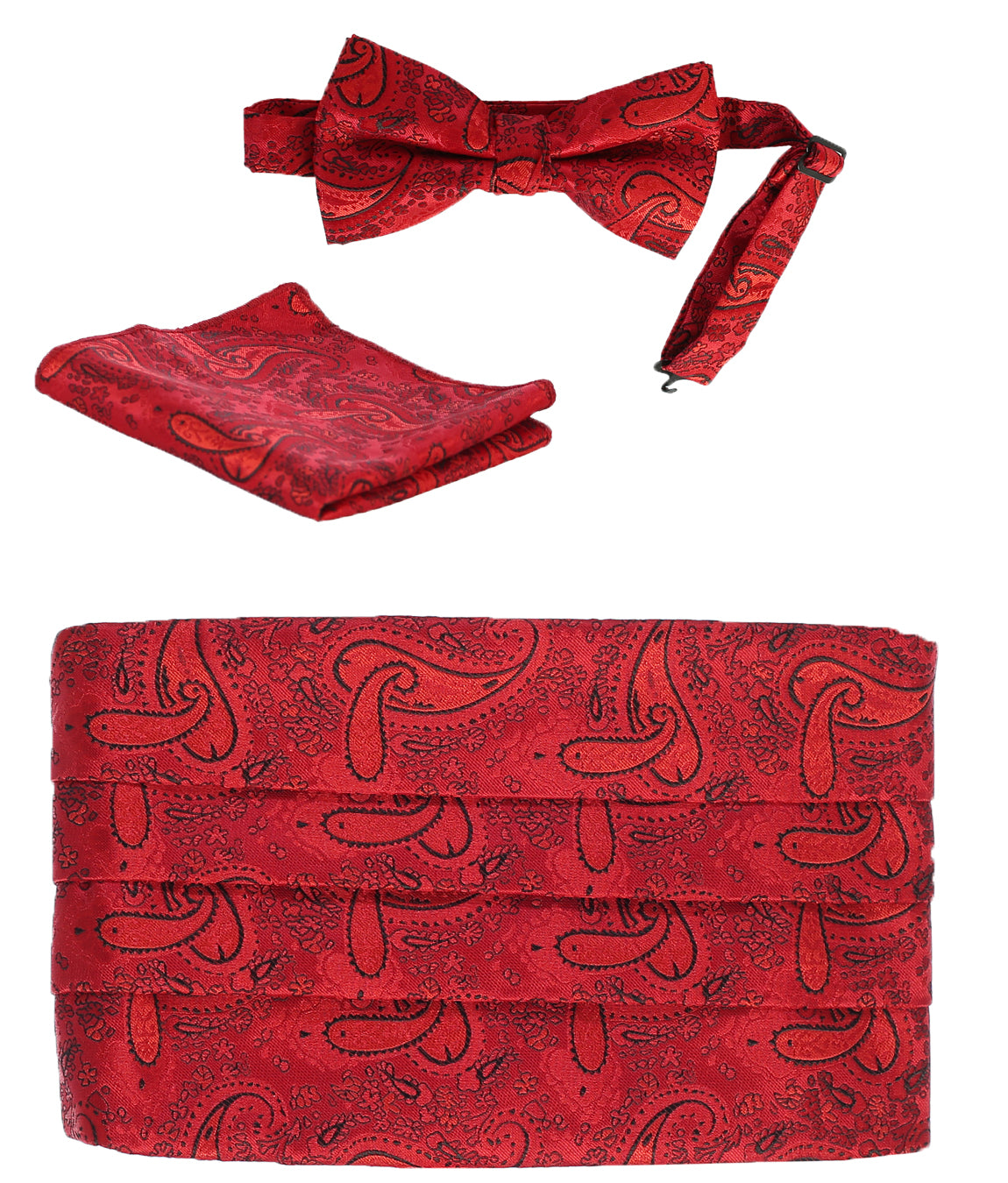 Boys' Adjustable Satin And Paisley Cummerbund Set With Formal Bow Tie and Pocket Square