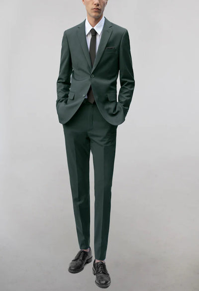 Men's Olive Green Notched Lapel Suit Slim Fit (2 PCS)