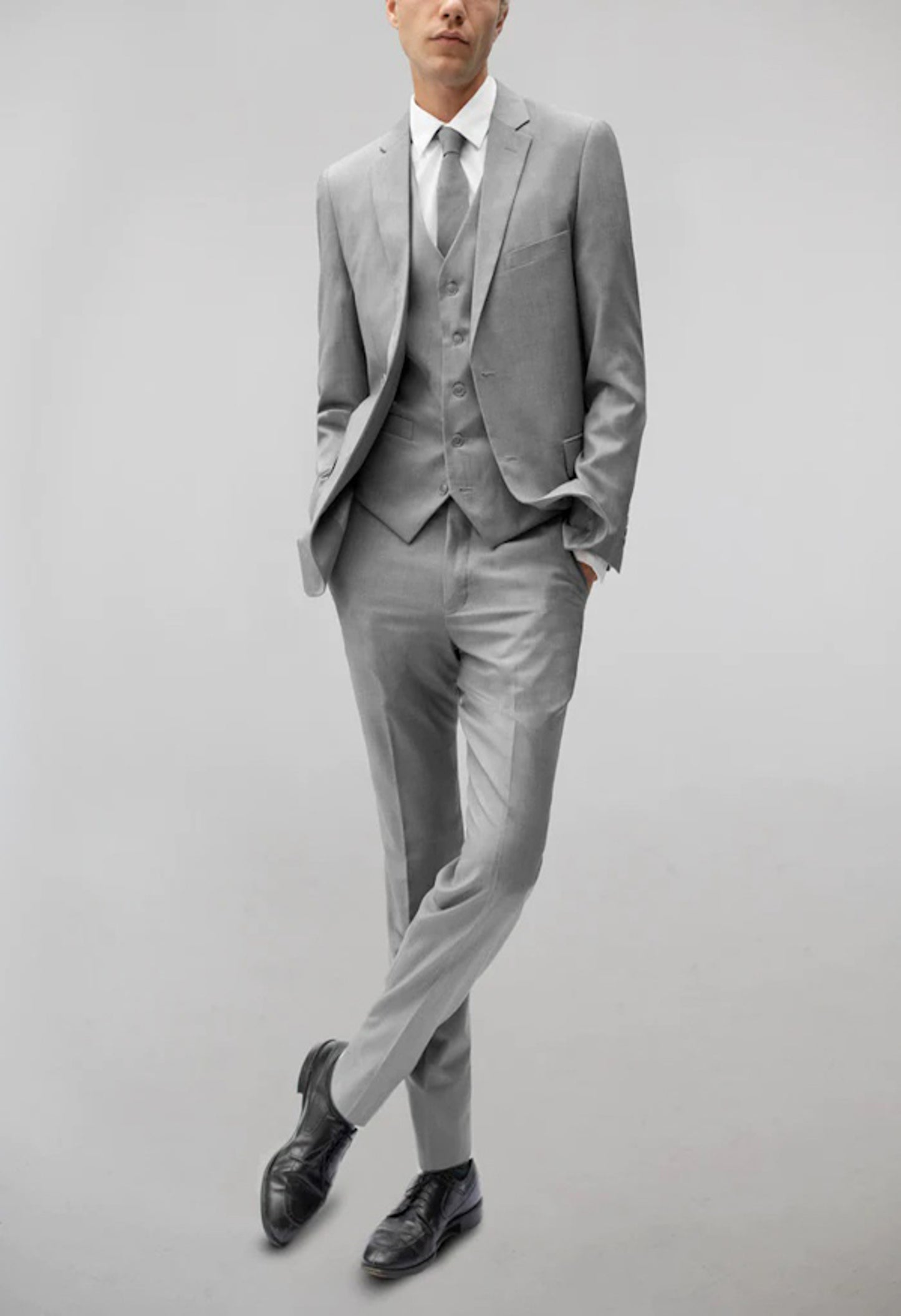 Men's Light Gray Notched Lapel Suit Slim Fit (3 PCS)