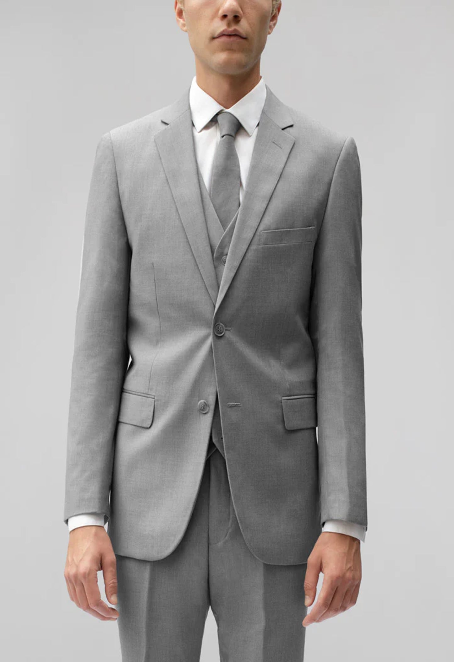Men's Light Gray Notched Lapel Suit Slim Fit (3 PCS)